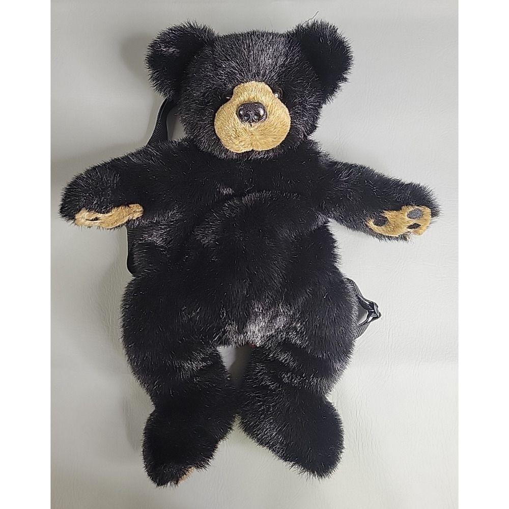 The Bearington Collection Rocky Teddy Bear Plush Stuffed Animal Backpack Black